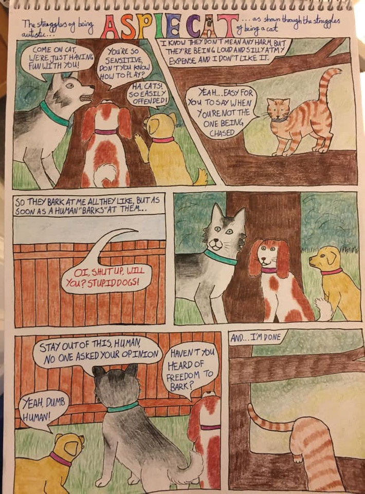 'Aspie cat' comic strip art